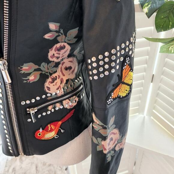 BAGATELLE BLACK EMBROIDERED FAUX LEATHER JACKET SIZE XS - Picture 4 of 11